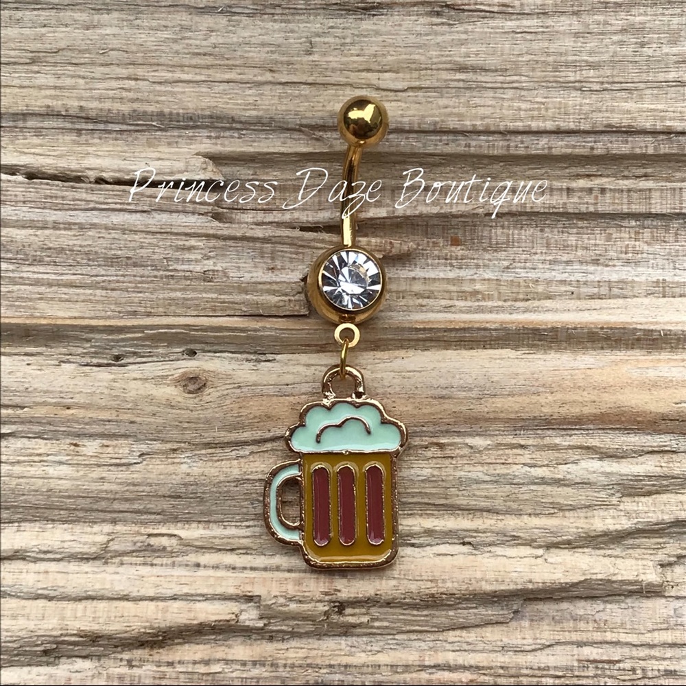 Gold Beer Glass‎ Belly Button Ring